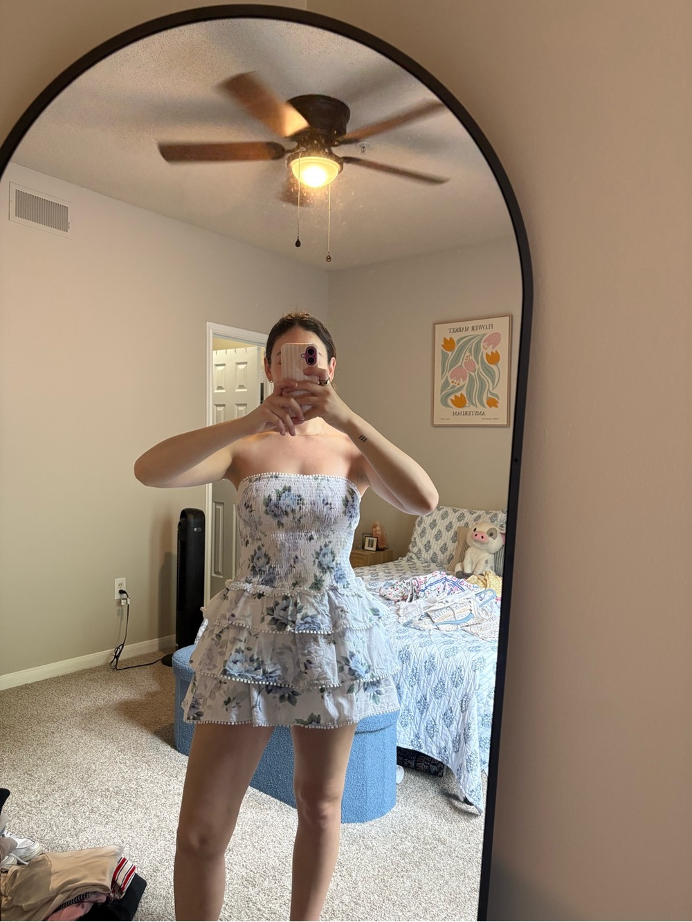 Princess Polly Light Gray Smocked Tube Top with Pom Trim